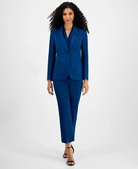 Anne Klein Womens Embellished One Button Jacket Shirred Surplice Neck Sleeveless Top Embellished Mid Rise Capri Pants