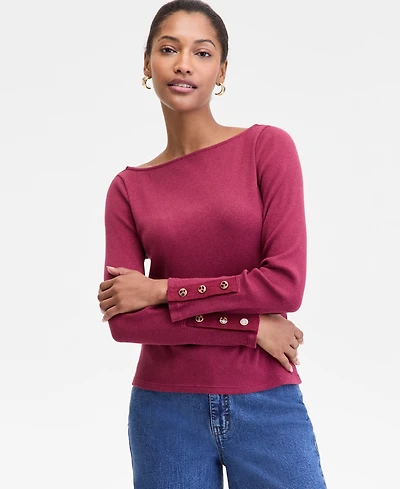 On 34th Women's Button-Cuff Boatneck Top, Macy's Exclusive
