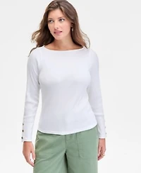 On 34th Womens Button Cuff Boatneck Top Xxs 4x Macys Exclusive