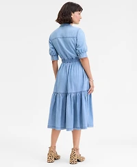 On 34th Women's Denim Puff-Sleeve Midi Dress, Macy's Exclusive