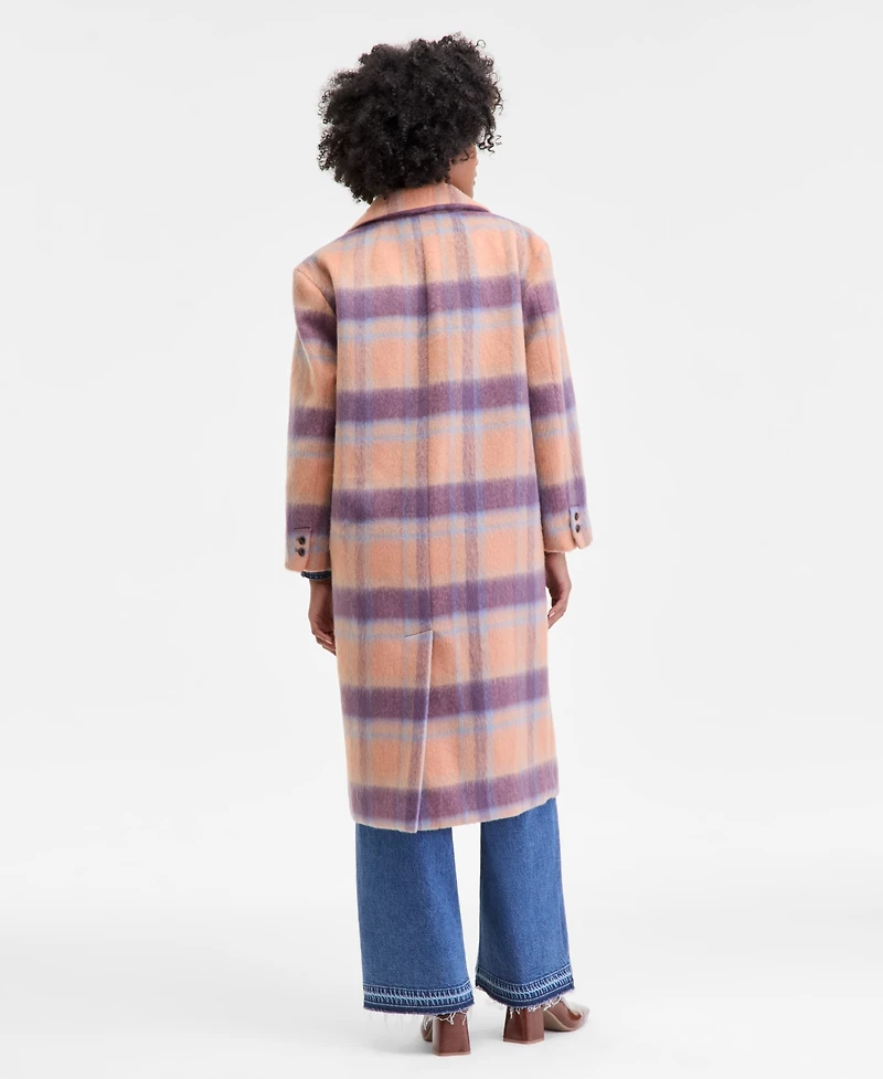 On 34th Women's Brushed Plaid Double-Breasted Coat, Macy's Exclusive