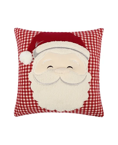 Levtex Peppermint Plaid Santa Applique Decorative Pillow, 18" x 18"