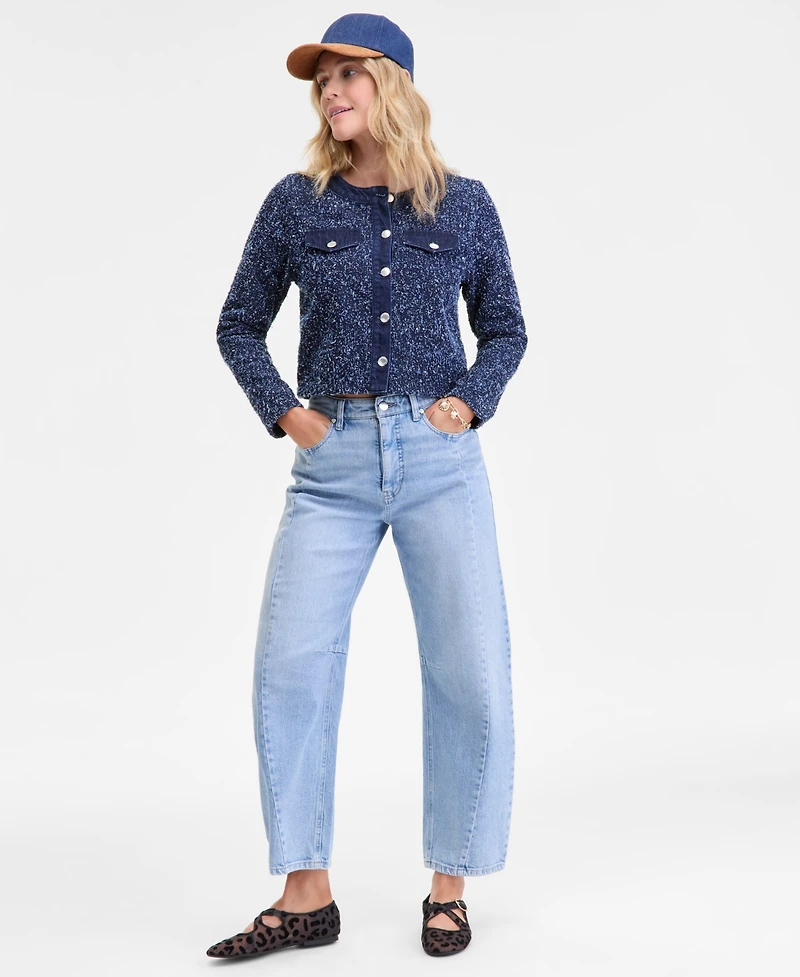 On 34th Women's Denim-Trim Tweed Cropped Jacket, Macy's Exclusive