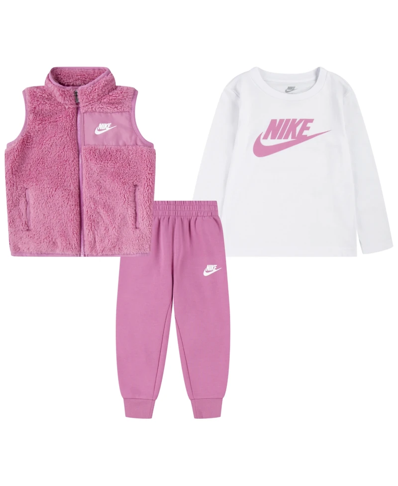 Nike Toddler Girls 3-Piece Magic Flamingo Vest, Long Sleeve T-Shirt and Pull On Pant Set