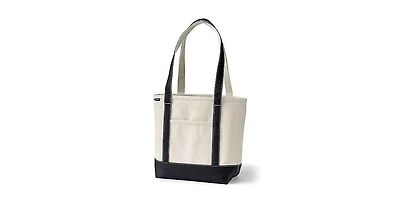 Lands' End Medium 5 Pocket Open Top Long Handle Canvas Tote Bag