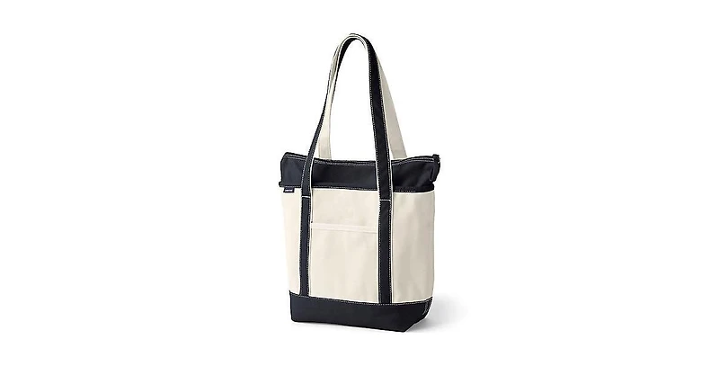 Lands' End Medium 5 Pocket Zip Top Long Handle Canvas Tote Bag