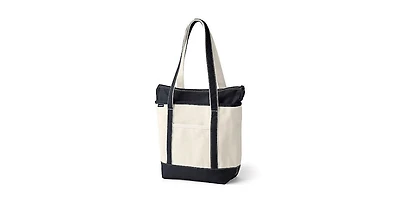 Lands' End Medium 5 Pocket Zip Top Long Handle Canvas Tote Bag