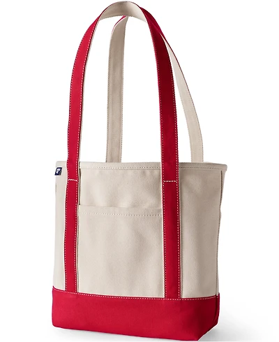 Lands' End Medium Print 5 Pocket Open Top Long Handle Canvas Tote Bag
