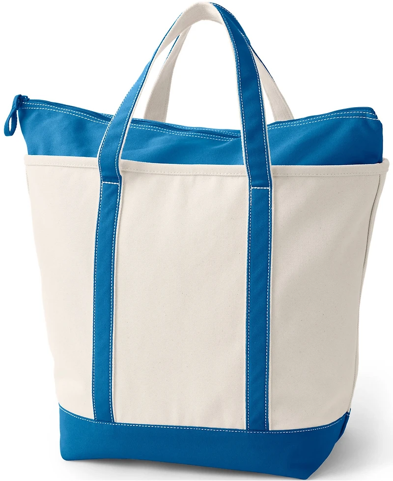 Lands' End Natural 5 Pocket Zip Top Canvas Tote Bag
