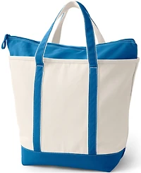 Lands' End Natural 5 Pocket Zip Top Canvas Tote Bag
