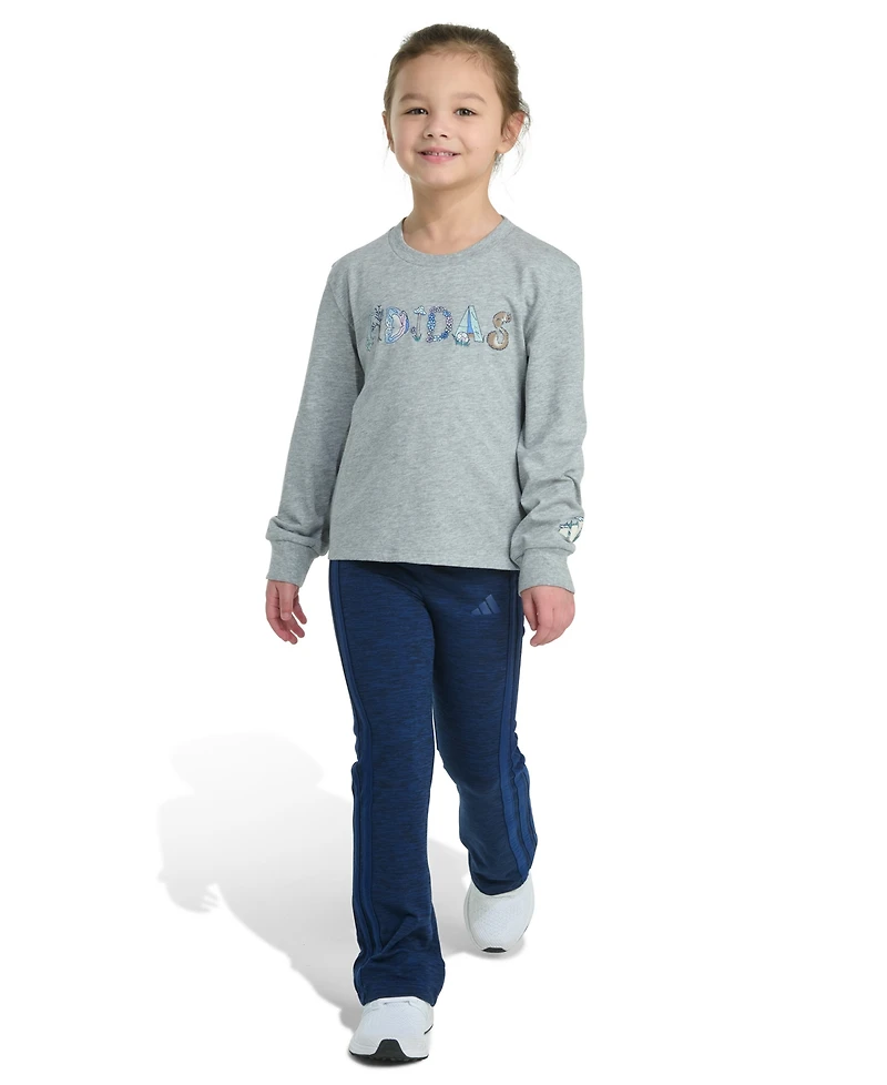 adidas Toddler and Little Girls 2-Piece Crewneck T-Shirt Flare Pant Set