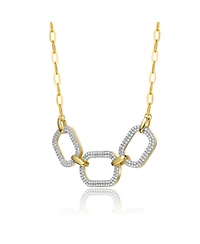 14k Gold Plated with Cubic Zirconia Pave Geometric Oval Chain Necklace