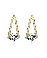 Sterling Silver with Cubic Zirconia Solitaire Double Trapeze Inside-Out Oblong Hoop Earrings