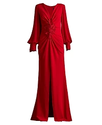 Tadashi Shoji Women's Sahana Bishop Sleeve Plunge Gown
