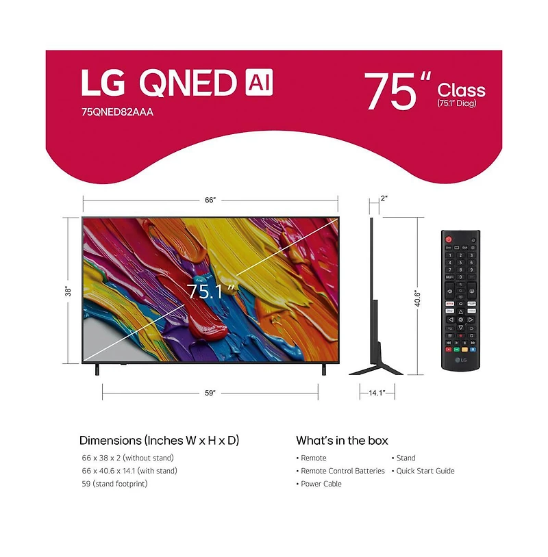 Lg 75" Class 82A Series Qned Ai 4K Smart webOS Tv (2025) - 75QNED82AUA