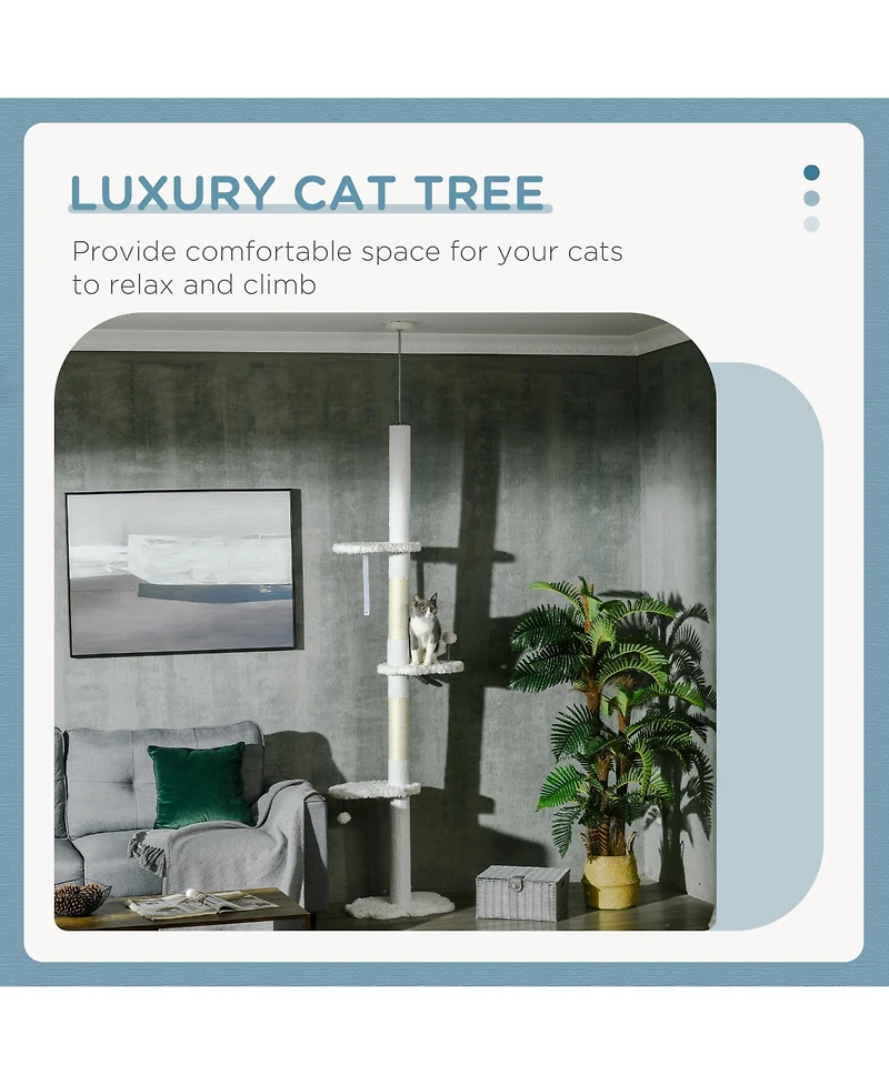 PawHut 8.4' Floor to Ceiling Cat Tree, Adjustable Height,