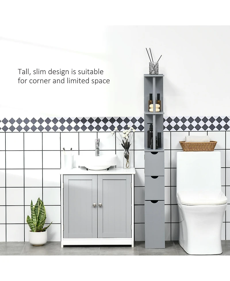 Homcom 54" Tall Bathroom Cabinet Shelf Storage W/ Drawers
