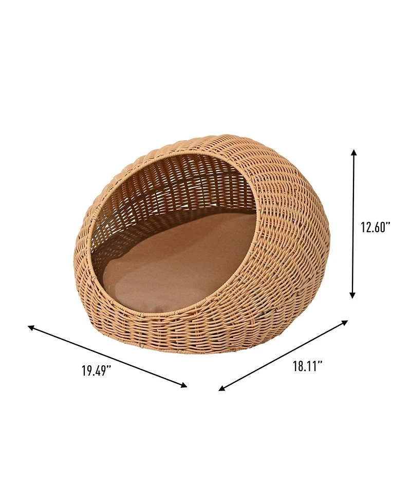 Fiora 19.5" x 18" Modern Circular Faux Wicker Pet Bed with Machine-Washable Cushion