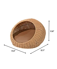 Fiora 19.5" x 18" Modern Circular Faux Wicker Pet Bed with Machine-Washable Cushion