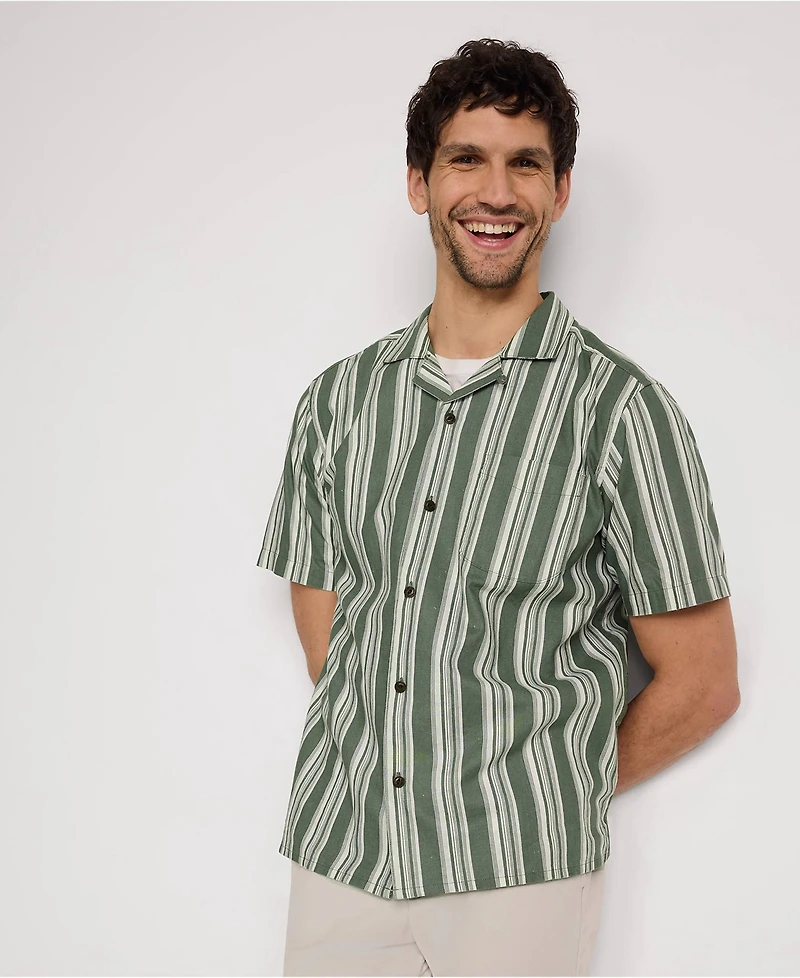 Lands' End Men's Short Sleeve Linen Hawaiian Camp Collar Shirt