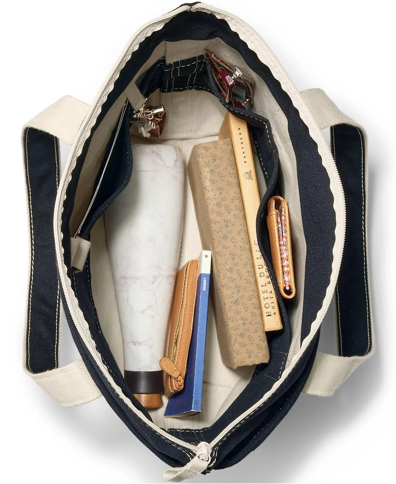 Lands' End Medium Print 5 Pocket Zip Top Canvas Tote Bag