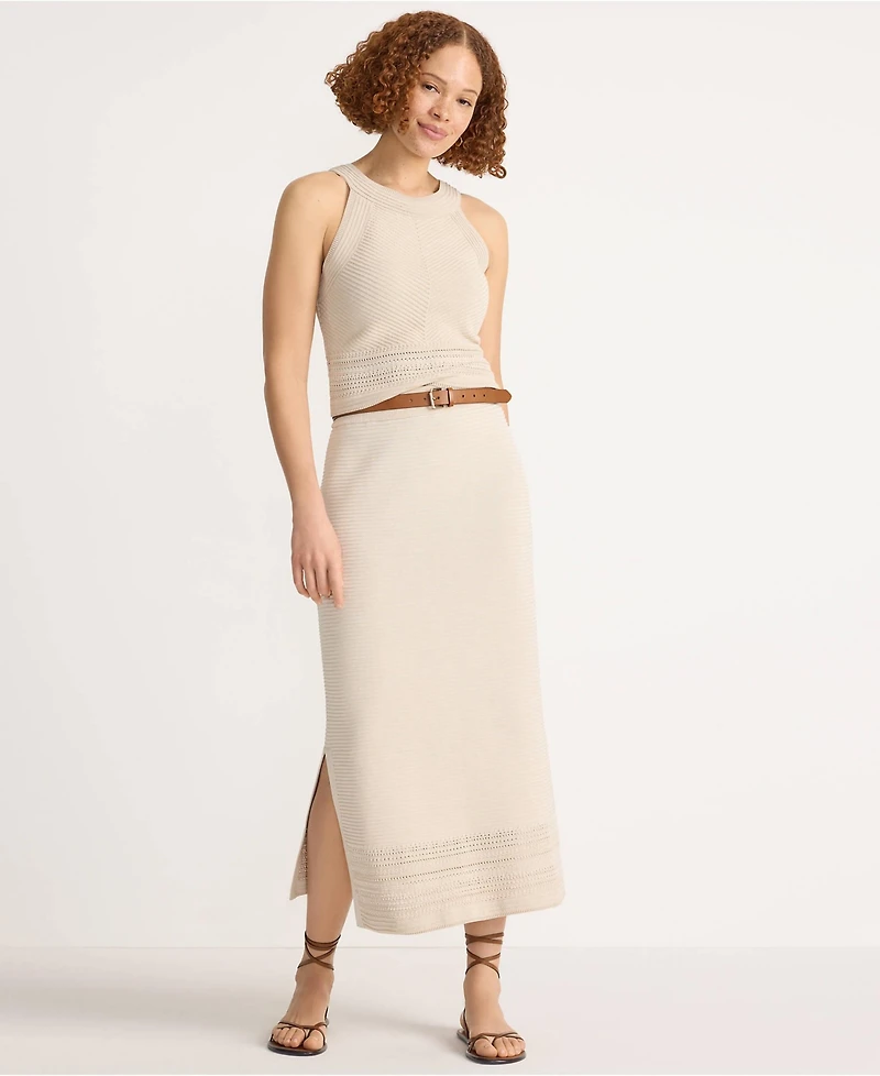 Lands' End Women's Cotton Pointelle Sweater Maxi Skirt - Set Bottom