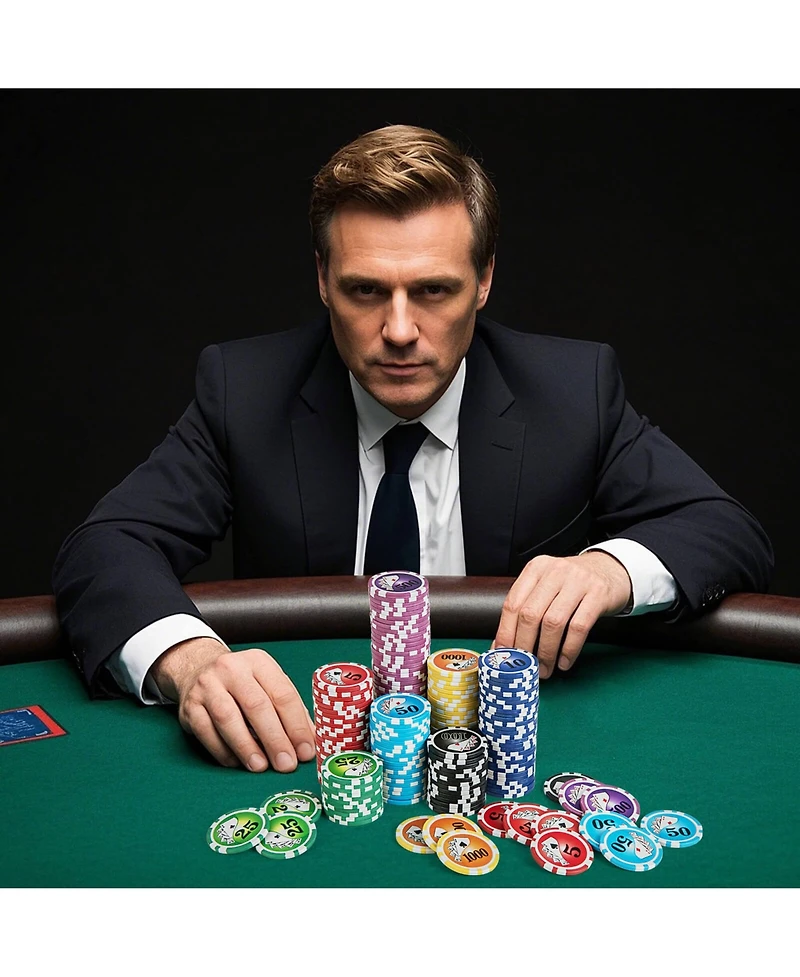 Texas Holdem Poker Chip Set with 600 Pieces Chips 2 Deck of Cards & Dealer Button