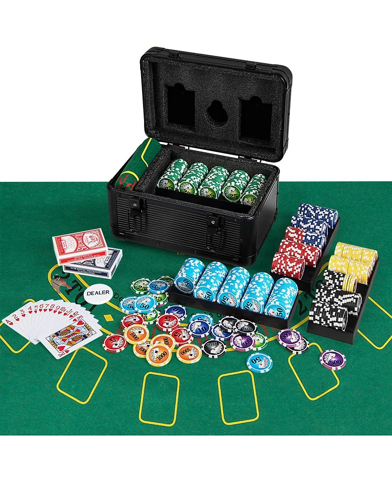 Texas Holdem Poker Chip Set with 600 Pieces Chips 2 Deck of Cards & Dealer Button