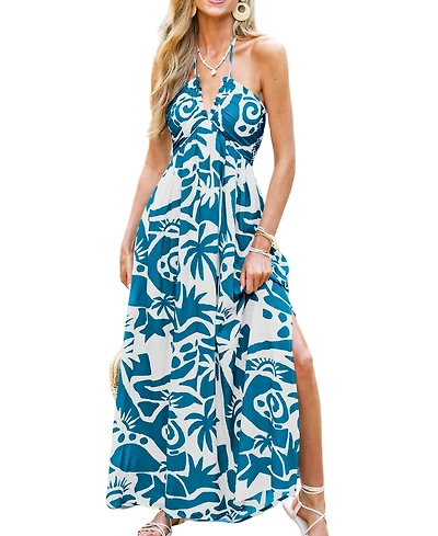 Cupshe Women's Tropical Print Halter Maxi Beach Dress