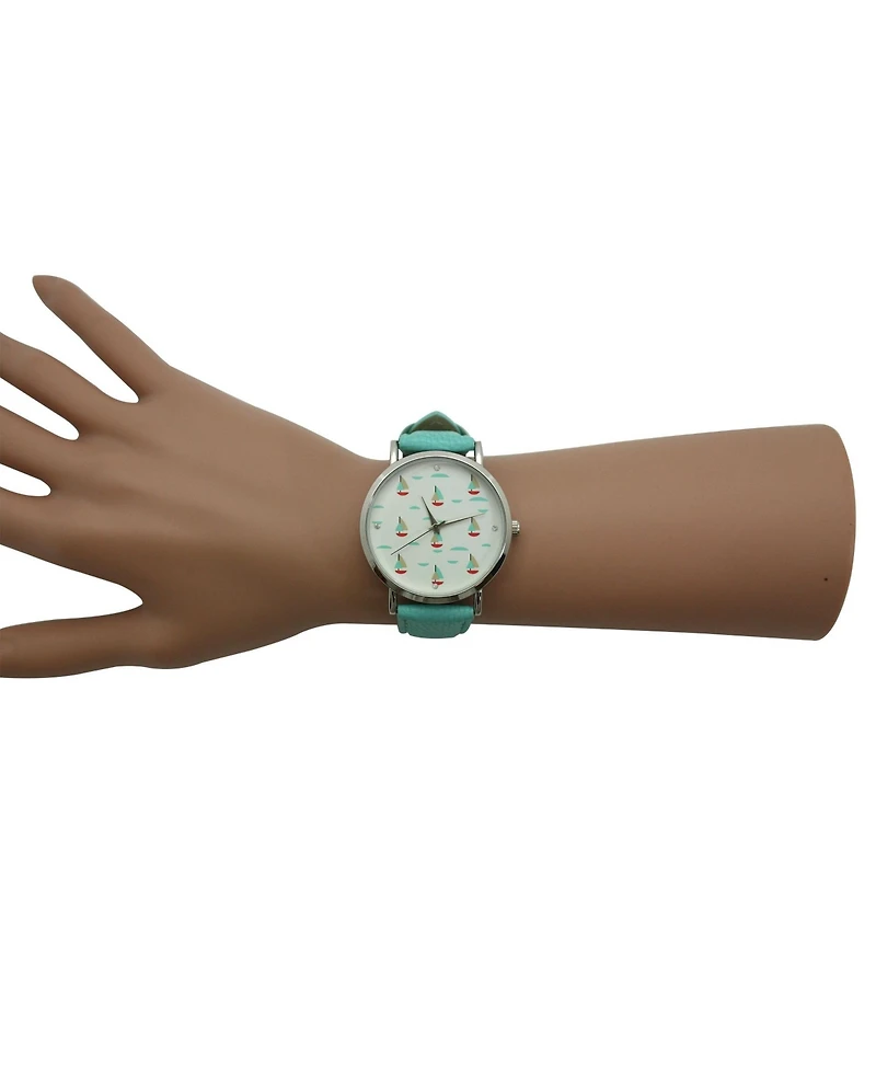 Olivia Pratt Teal Faux Leather Sailing Boats Dial Women Watch