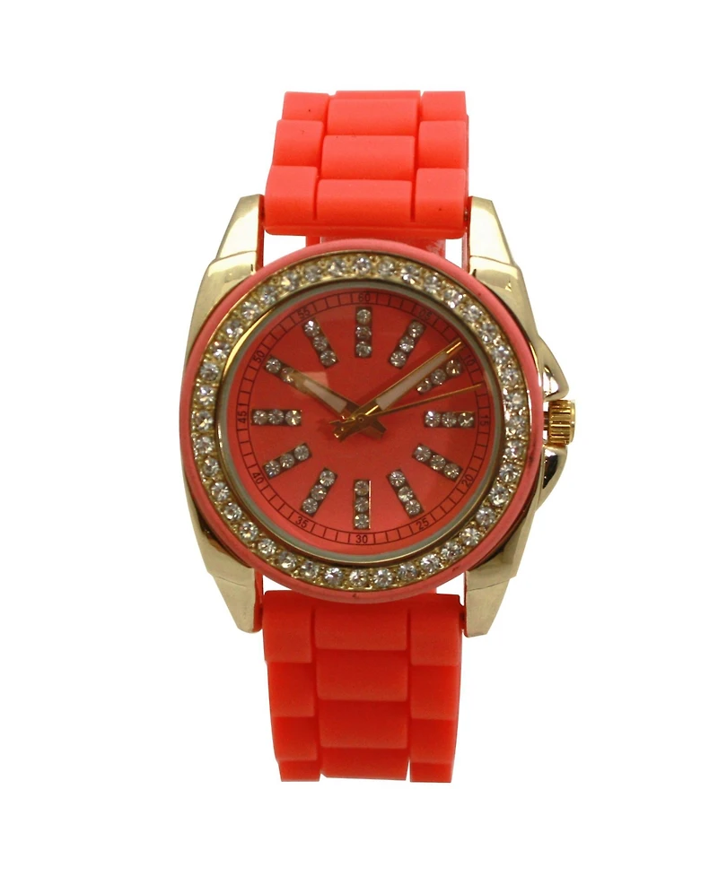 Olivia Pratt Bright Silicone Band with Rhinestones Numeral Women Watch
