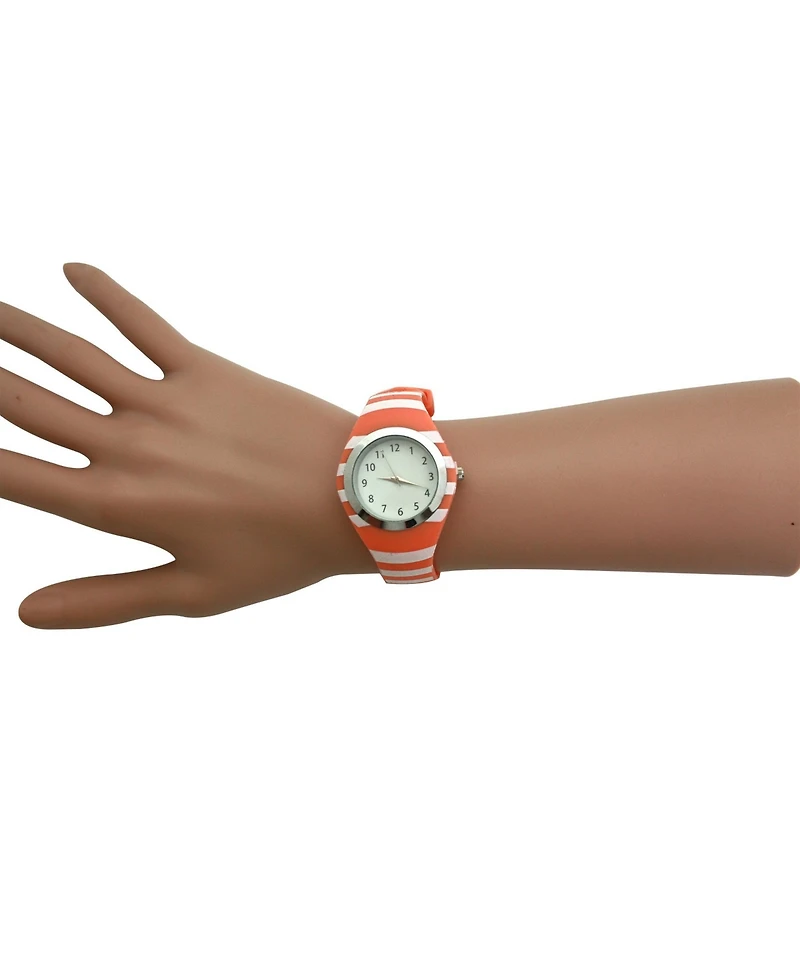 Olivia Pratt Orange Stripped Silicone Band Women Watch