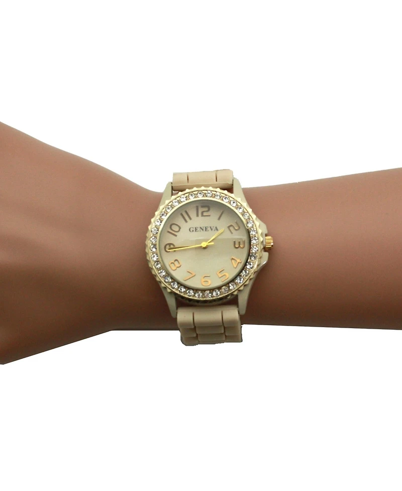 Olivia Pratt Beige Every Day Silicone and Rhinestones Colorful Women Watch