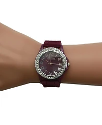 Olivia Pratt Burgundy Every Day Silicone and Rhinestones Colorful Women Watch