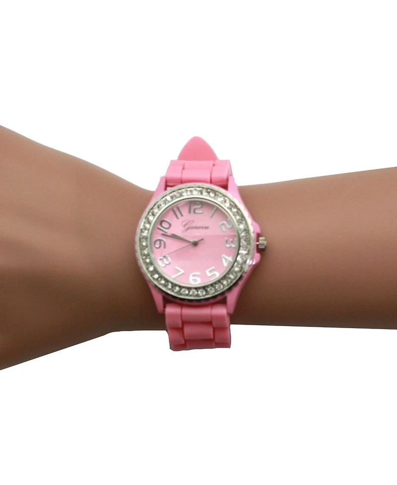 Olivia Pratt Light Pink Every Day Silicone and Rhinestones Colorful Women Watch