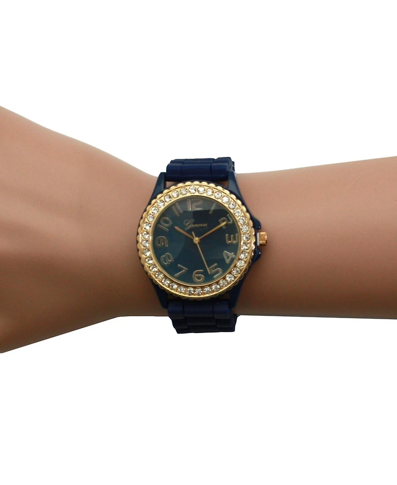 Olivia Pratt Navy Every Day Silicone and Rhinestones Colorful Women Watch