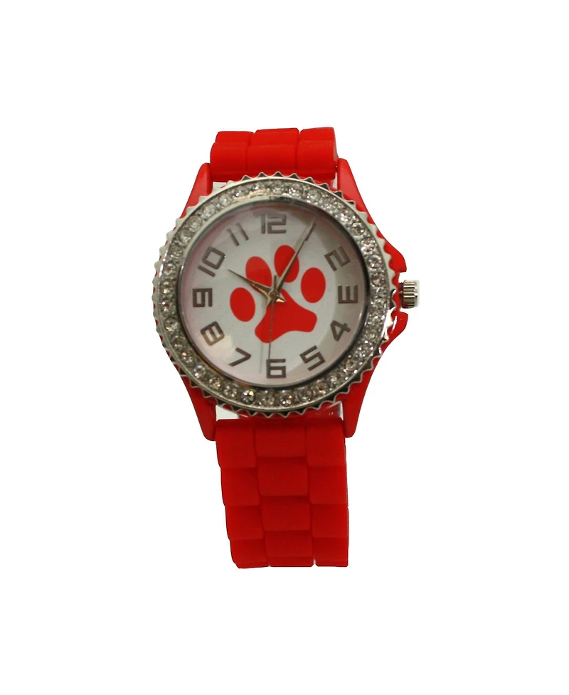 Olivia Pratt Red Every Day Silicone Paw and Rhinestones Colorful Women Watch
