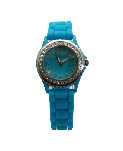 Olivia Pratt Light Blue Every Day Thin Band Silicone and Rhinestones Colorful Women Watch