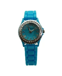 Olivia Pratt Light Blue Every Day Thin Band Silicone and Rhinestones Colorful Women Watch