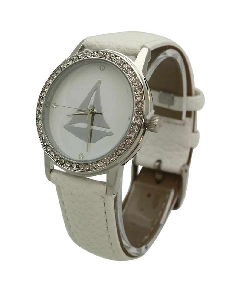 Olivia Pratt White Classic Style Sailboat Leather Strap Watch
