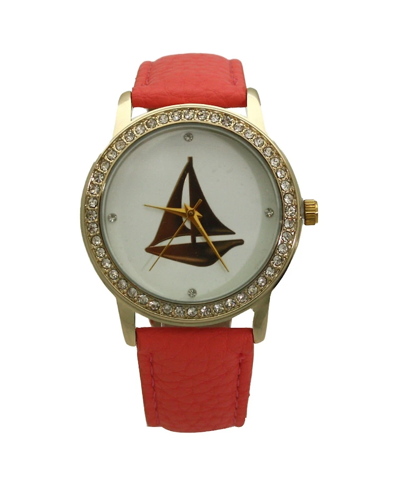 Pink Classic Style Sailboat Leather Strap Watch