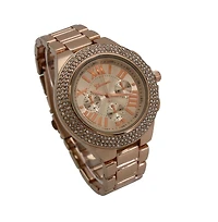 Rosegold Classy 3-Dial and Rhinestone Bezel Metal Watch