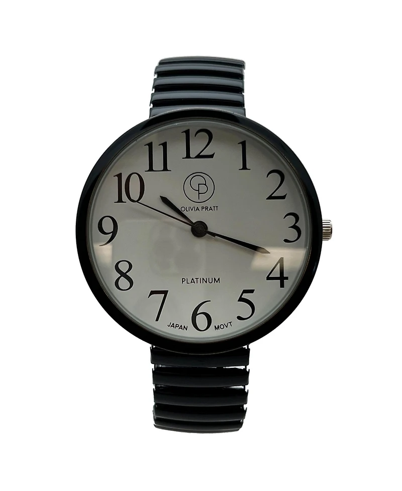 Olivia Pratt Black Stretch Band Big Face Shiny Colors Women Watch