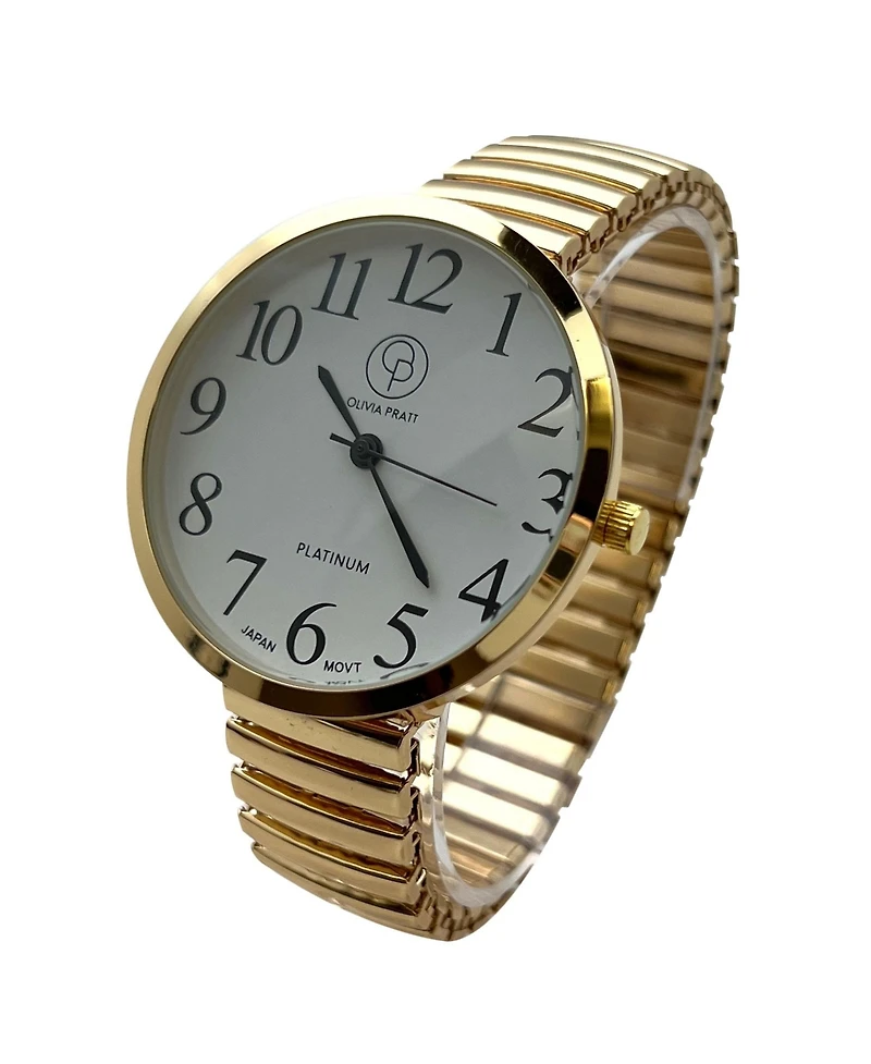 Olivia Pratt Gold Stretch Band Big Face Shiny Colors Women Watch