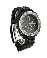 Olivia Pratt Black and Rhinestones Big Face Women Watch