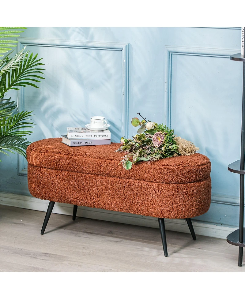 Nordlys - Terracotta Boucle Storage Bench Modern Design Style Upholstery Entry