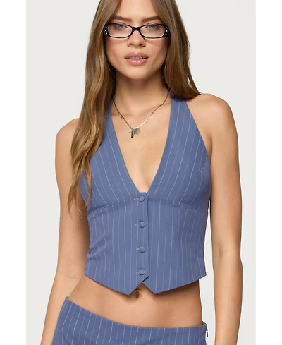Edikted Women's Frankey Pinstripe Button Up Halter Top