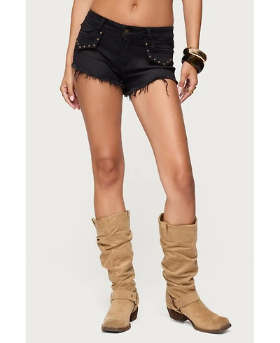 Edikted Women's Studded Low Rise Denim Micro Shorts