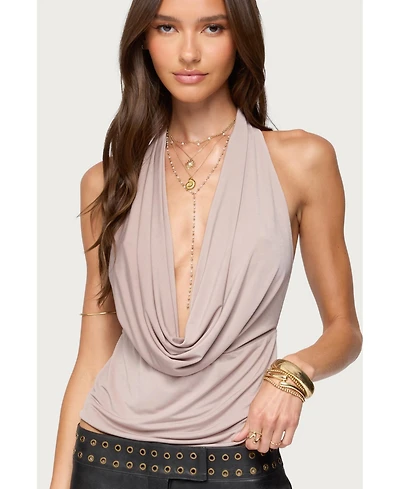 Edikted Womens Dylan Cowl Neck Halter Top