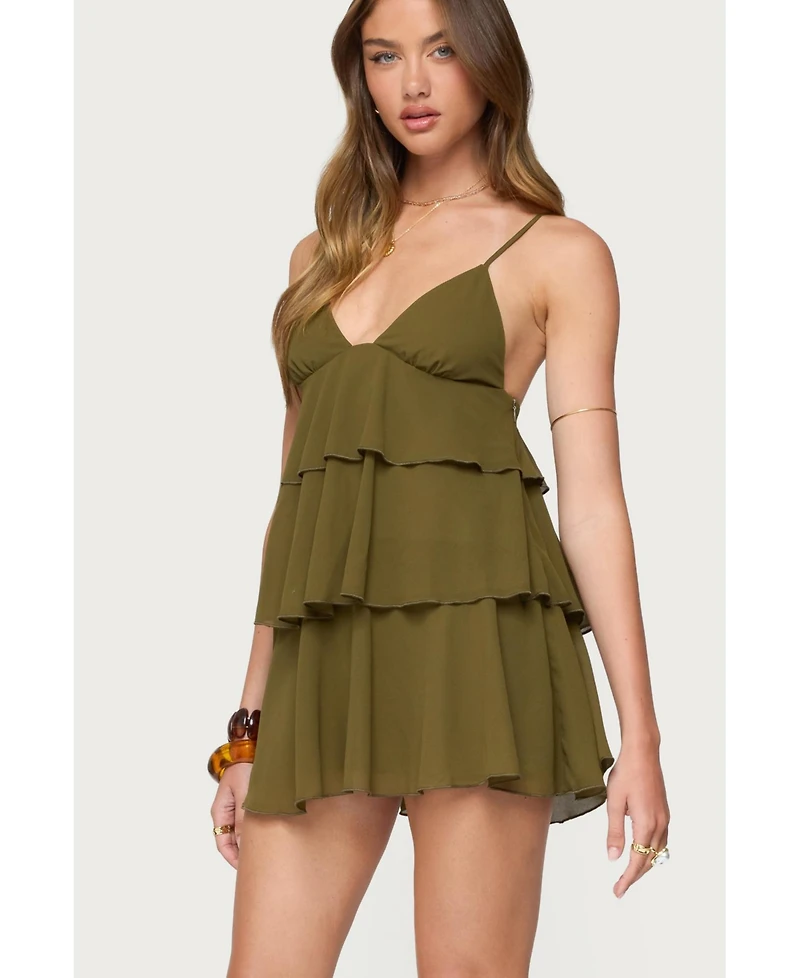 Edikted Women's Gwynne Chiffon Ruffled Mini Dress